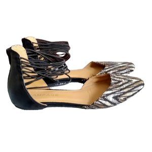 Rampage Sandal Flats Black and Gold Elastic Ankle Back Zipper 6 1/2 M